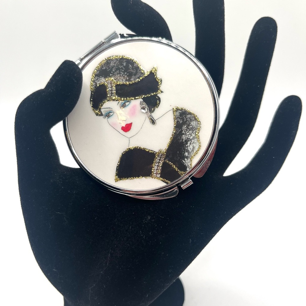 Vintage art deco lady compact mirror silver tone purse mirror flapper - Picture 3 of 6